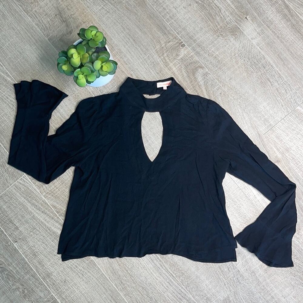 Renamed Black Choker Blouse Bell Sleeves Cut-Outs